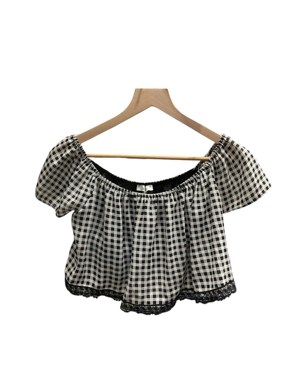 Lucy Paris Women’s black white check babydoll crop top SIZE Small